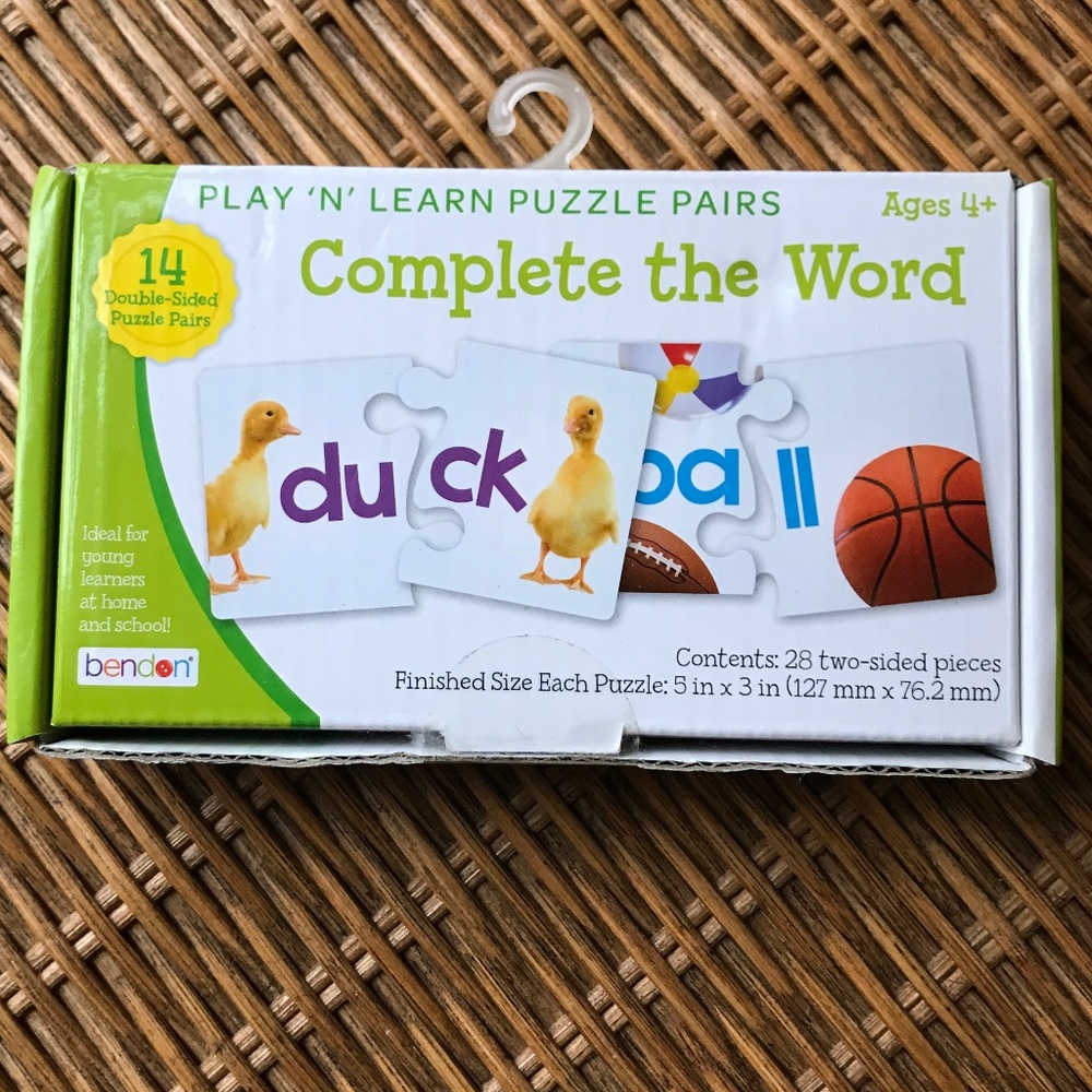 Complete the Word Game Puzzle Pairs Matching Bendon 28 two-sided pairs
